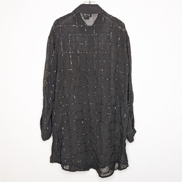 Anthropologie Rinku Dalamal Black Sequin Shirt Dress Long Sleeve Sheer Button Up - Picture 3 of 11